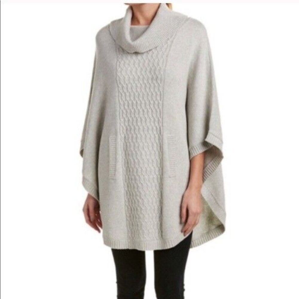 Super Cute Cabi # 3003 "Cowl Poncho" Heather Gray Cotton Poncho Sweater SMALL